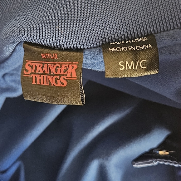 Netflix Official Stranger Things Blue The Squawk Radio Varisty Bomber Jacket - Picture 9 of 10